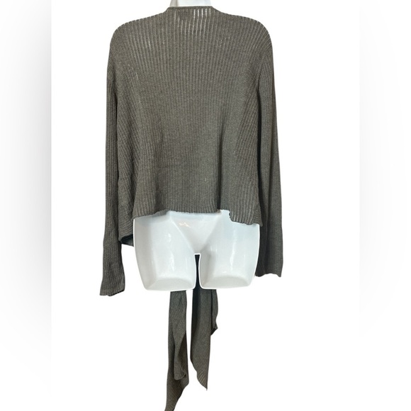 Eileen Fisher Woman Gray Sheer Ribbed Knit Tie Front Cardigan Sweater Size 1X - Picture 2 of 16